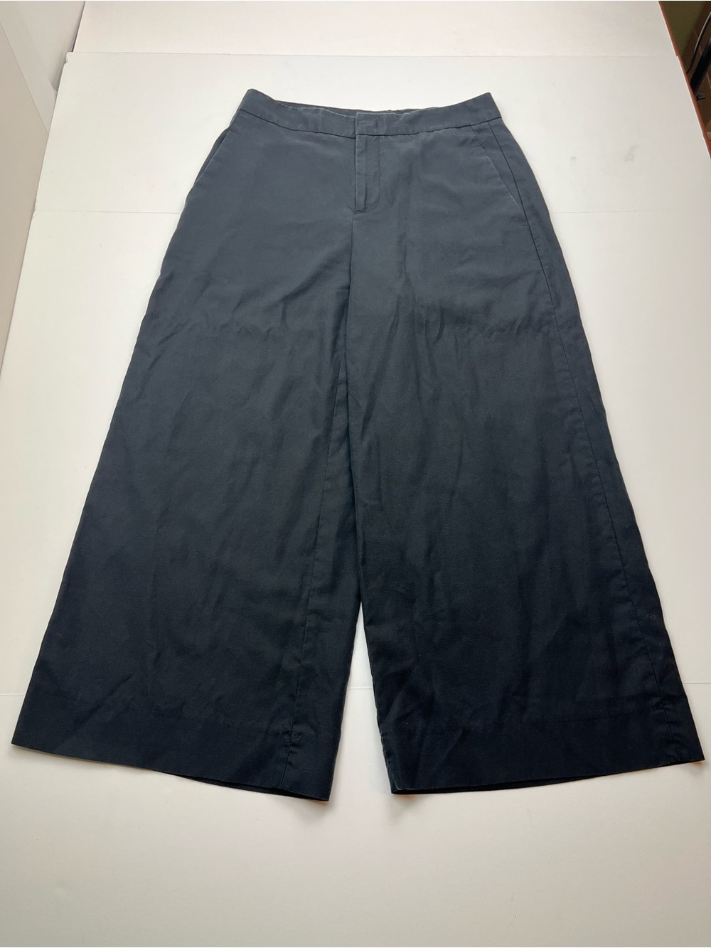 Vince Wide Leg Cropped Pant Womens 4 Black Lyocell Linen Blend Office Coastal